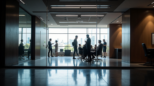 会议室场景，多人讨论，现代化办公环境，明亮自然光，商务会议氛围