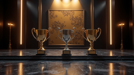 颁奖典礼现场，舞台灯光效果，获奖者上台领奖，正式场合氛围