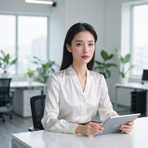 三十二岁左右年轻女性头像，穿白色衬衫，办公室背景，专业商务氛围，自信表情